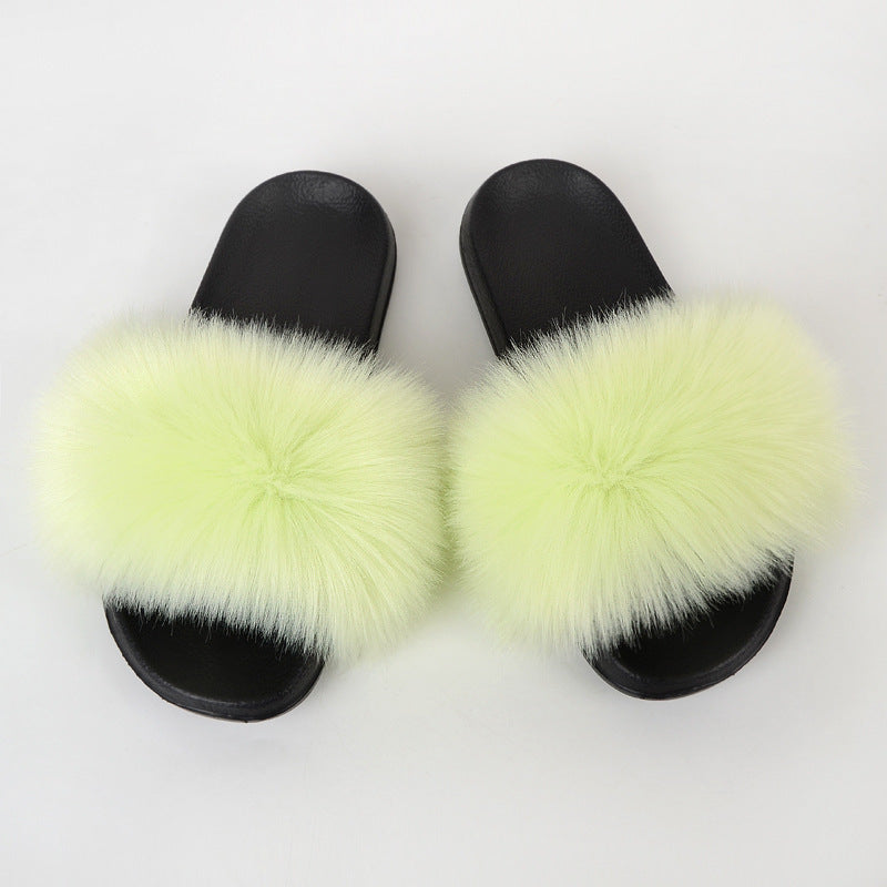 Faux Fox Fur Slippers Women Non Slip Plush Slippers