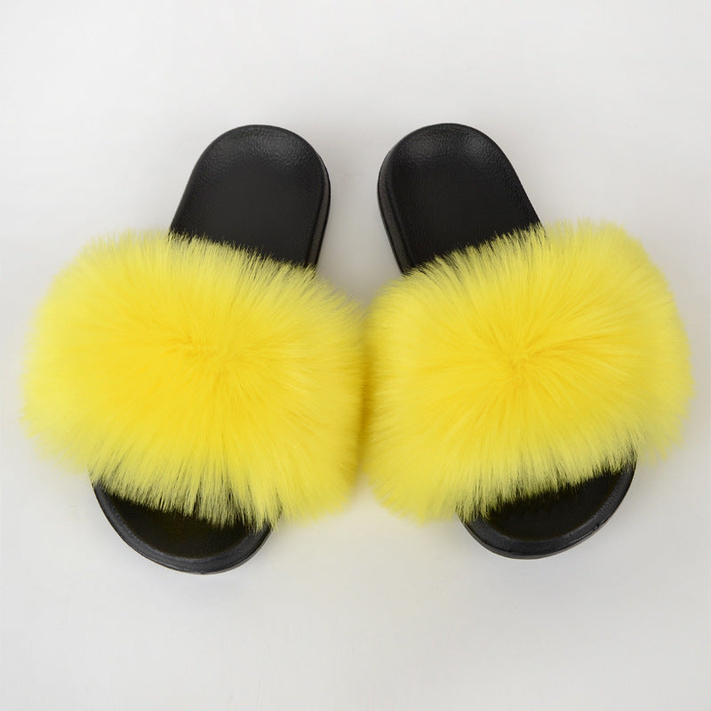 Faux Fox Fur Slippers Women Non Slip Plush Slippers