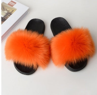 Faux Fox Fur Slippers Women Non Slip Plush Slippers