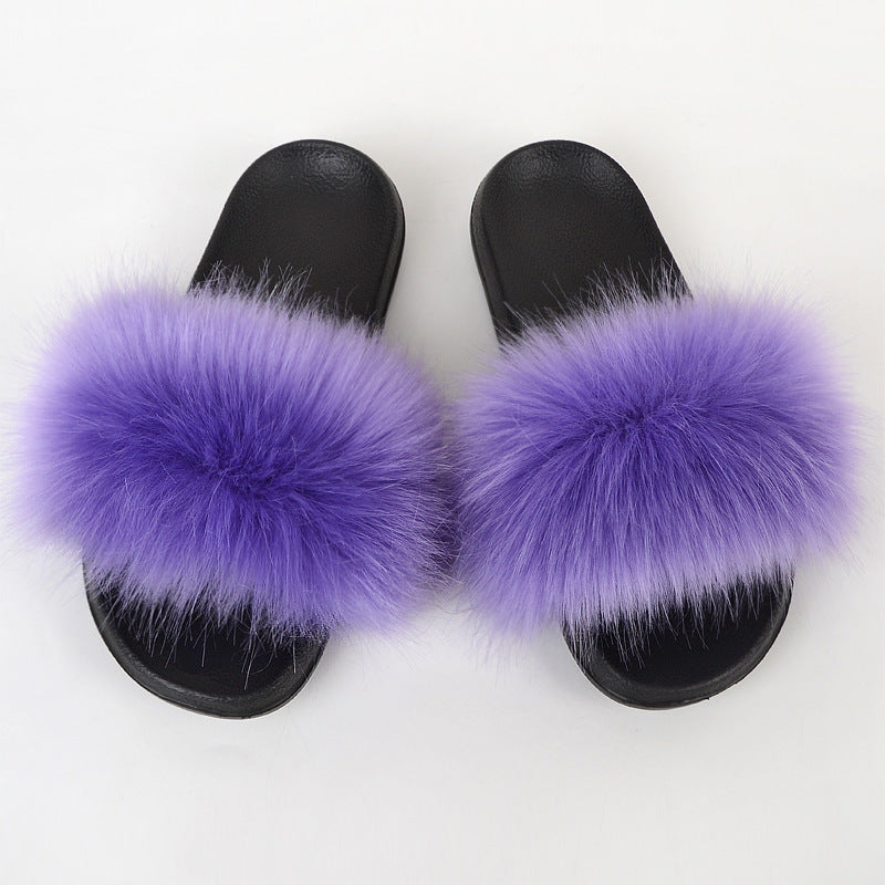 Faux Fox Fur Slippers Women Non Slip Plush Slippers