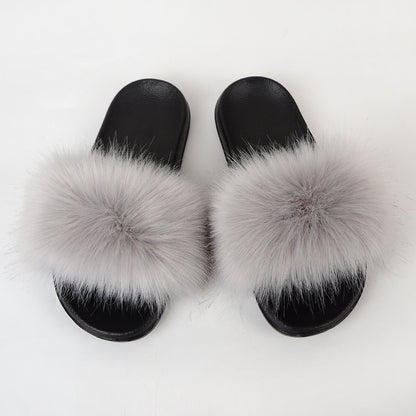 Faux Fox Fur Slippers Women Non Slip Plush Slippers